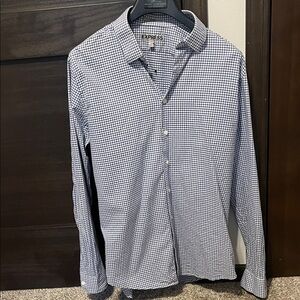 Express Men's Navy and White Gingham Shirt